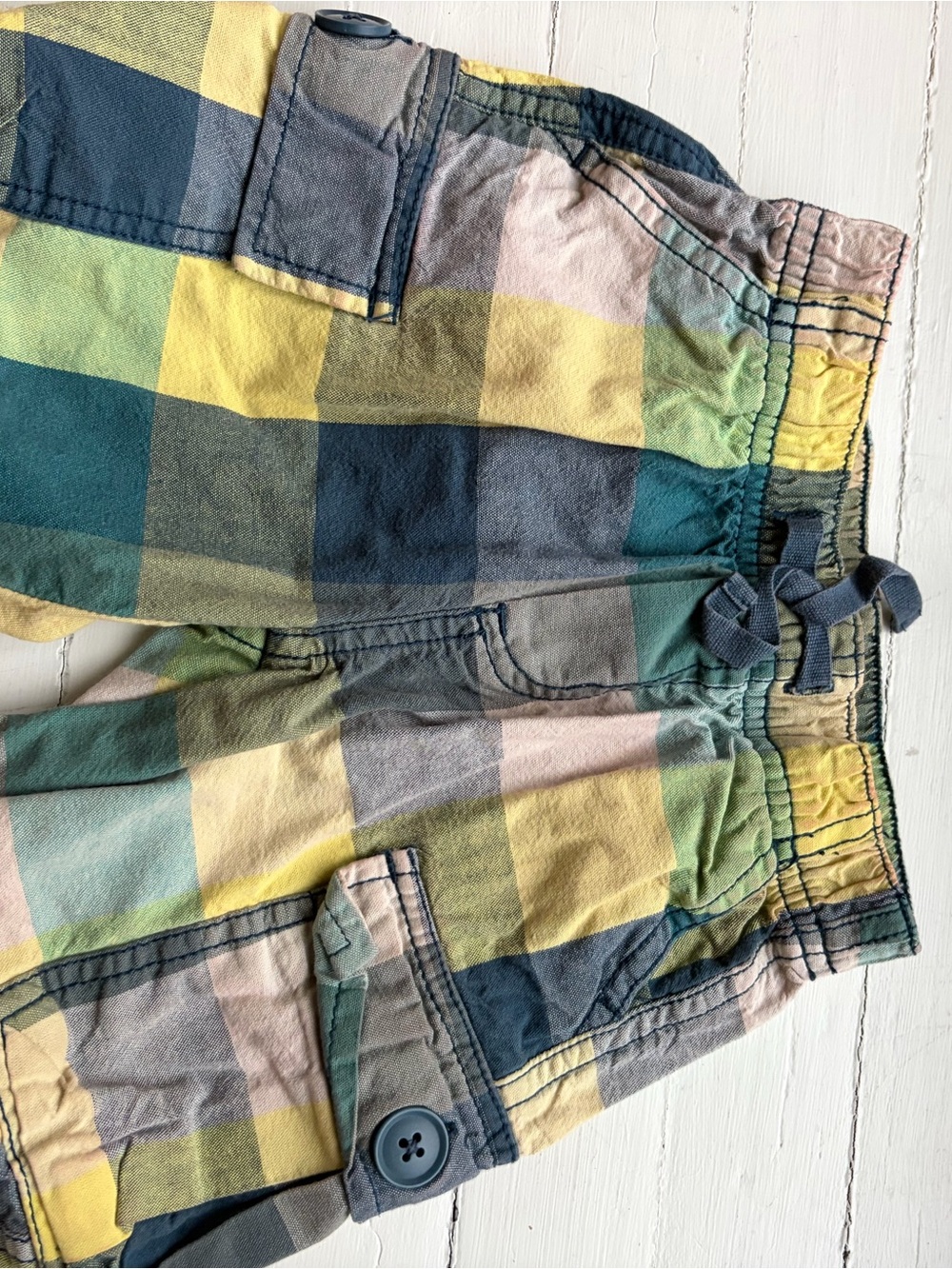 Tea Collection Multicolor Plaid Cargo Shorts - Yellow, Green, Blue